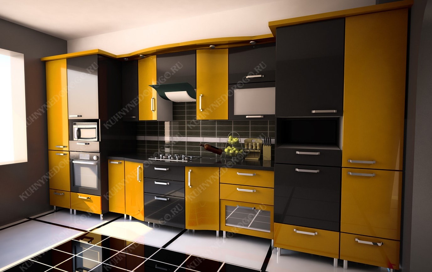 Золотая черная кухня. Кухонный гарнитур желтый с черным. Кухонный гарнитур желтого цвета. Желто черная кухня. Черно желтая кухня.
